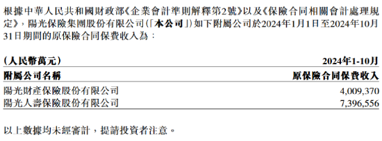 陽光保險(xiǎn)：陽光壽險(xiǎn)前10個(gè)月原保險(xiǎn)保費(fèi)收入739.66億元，同比增長15.45%