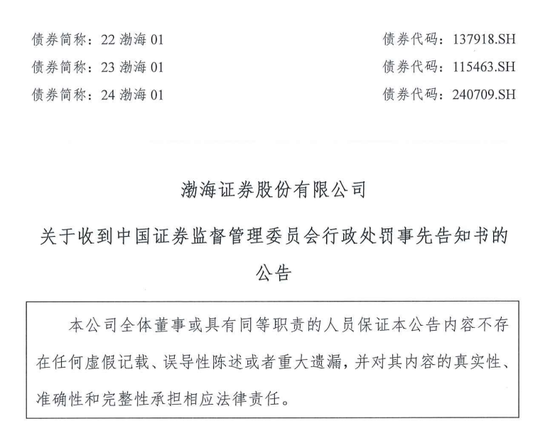 IPO審核中的渤海證券擬被罰沒(méi)226萬(wàn)！事發(fā)某股權(quán)財(cái)務(wù)顧問(wèn)業(yè)務(wù)違規(guī)